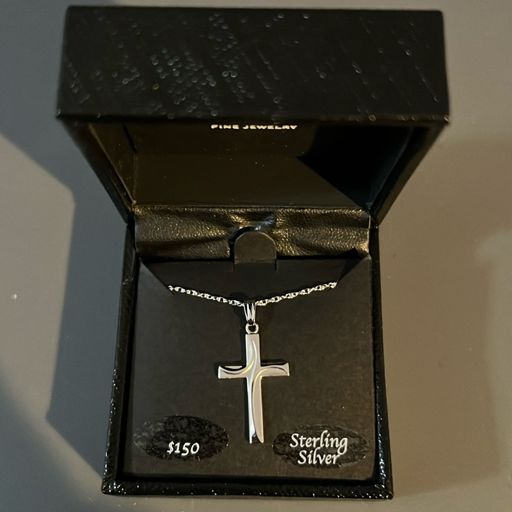 Macys Swirl Cross Pendant Necklace in Sterling Silver new in box